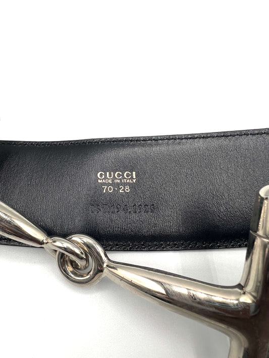 Gucci x Tom Ford Black Patent Leather Belt with Silver Horsebit Buckle