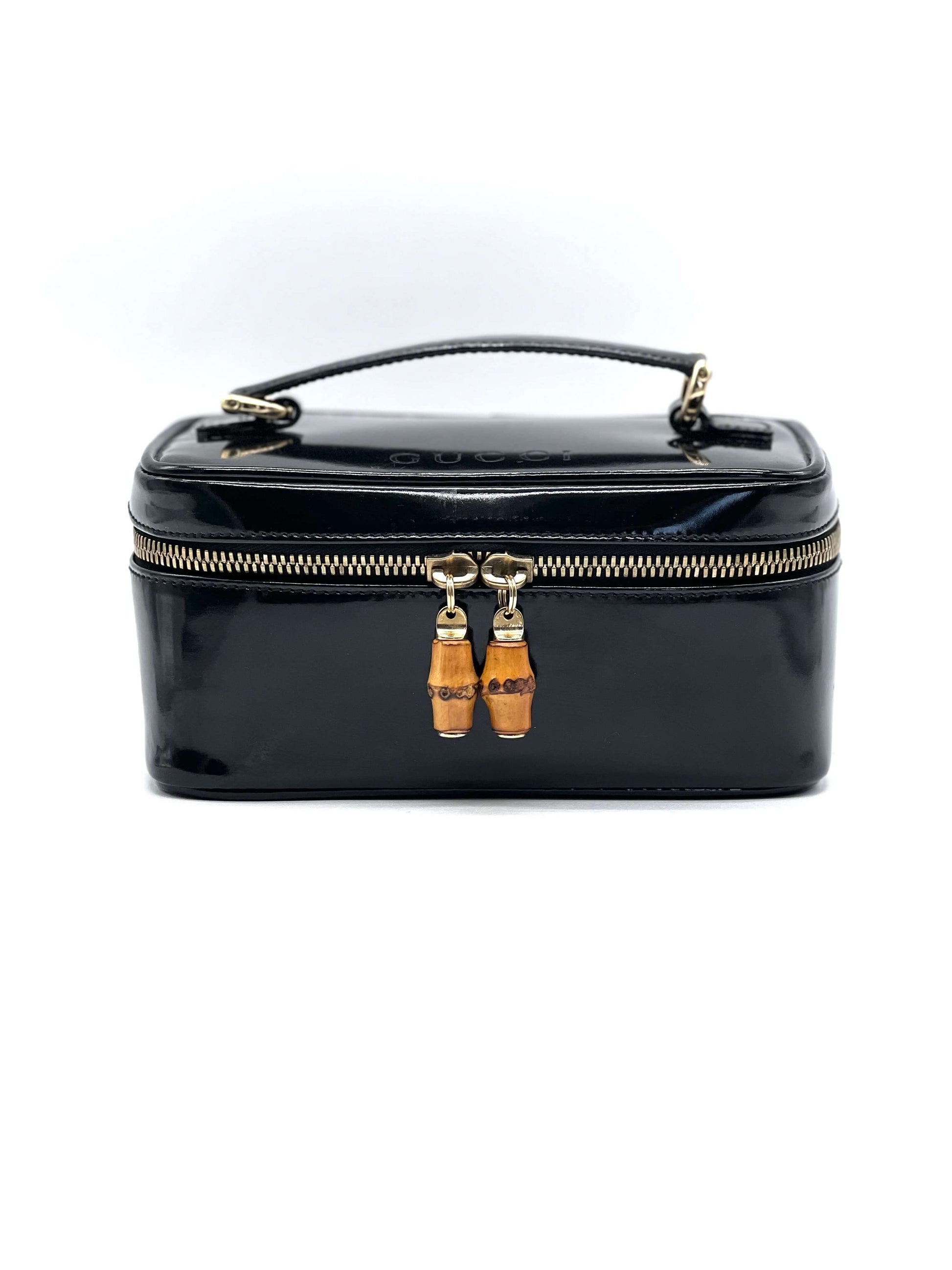 Gucci Black Patent Vanity Lunch Box Top Handle Bag 734gks324