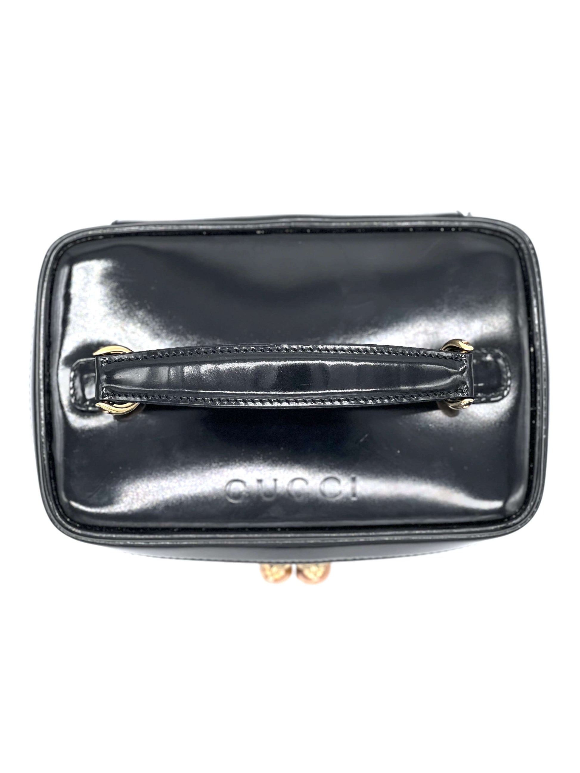 Gucci Vintage Black Leather Vanity Cosmetic Case 